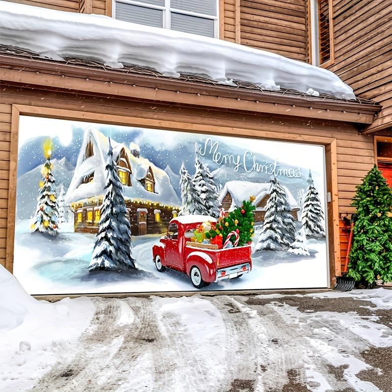 Merry Christmas Happy New Year Garage Door Banner Christmas Atmosphere Background New Year Garage Door Mural 96*84 Inches  192*84 Inches  192×96 Inches