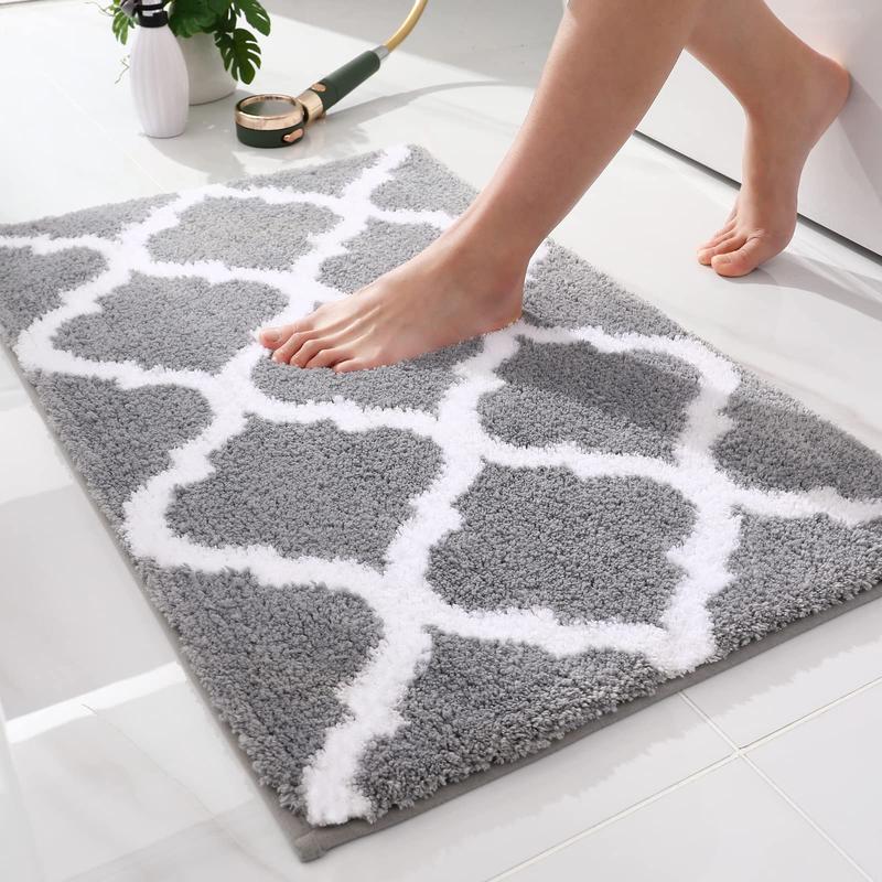 Bathroom Rugs 24x16, Soft and Absorbent Microfiber Bath Rugs, Non-Slip Shaggy Shower Carpet, Machine Wash Dry, Bath Mats for Bathroom Floor, Tub and Shower, Grey