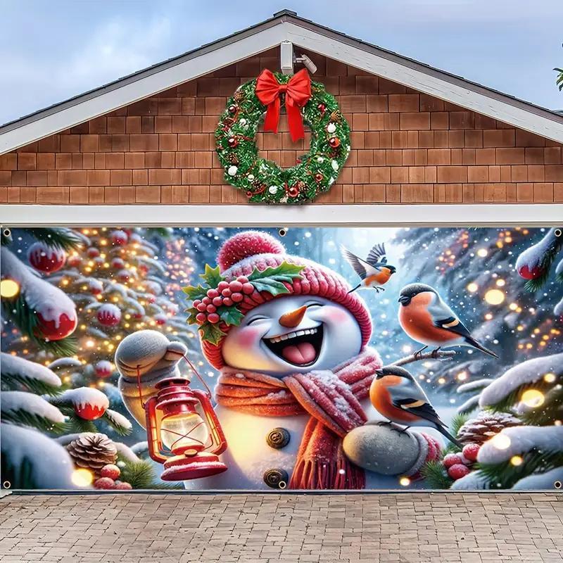 Christmas Cartoon Christmas Tree Pattern Garage Door Cover, 1 Count Windproof & Snowproof Garage Door  Decorating Banner, Festive & Party Supplies for Home Decor, Decorations Supplies