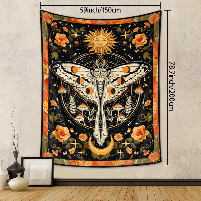 Bohemian Style Sun & Moon Pattern Tapestry, 1 Count Vintage Flower Pattern Tapestry with Free Installation Accessories, Wall Hanging for Home Living Room Bedroom Decor