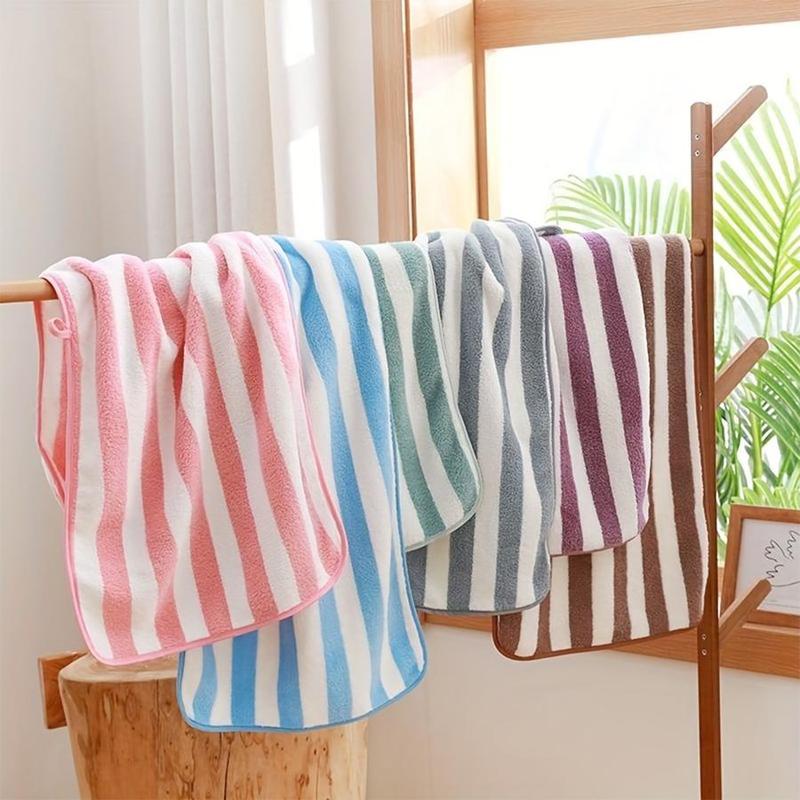 Colorful Striped Soft Bath Towel (5 Counts set), Absorbent Comfortable Bath Towel, Household Bath Towel for Bathroom, Bathroom Supplies