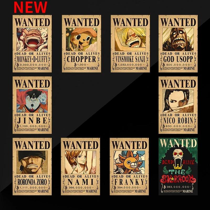 10Pcs Set Vintage Anime One Piece Bounty Wanted Posters Children Room Living Wall Decoration Cartoons Pirate Wanted Paintings