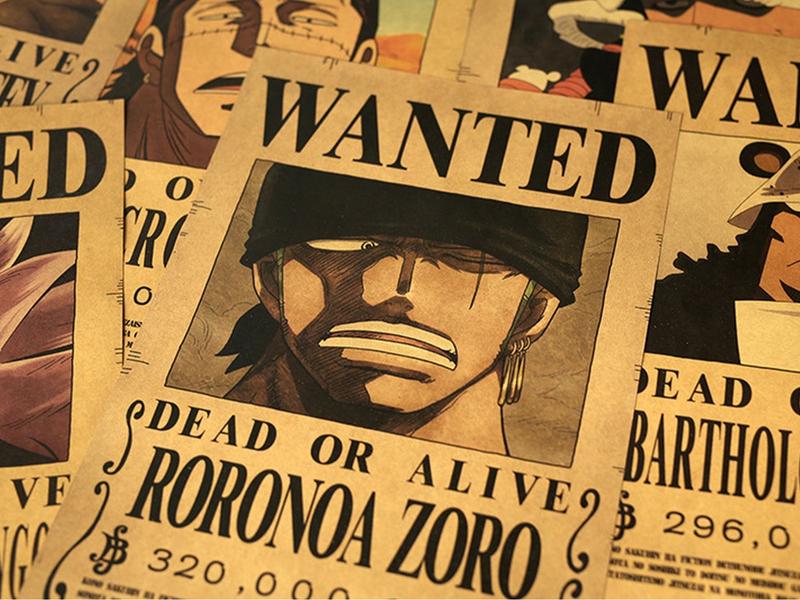 10Pcs Set Vintage Anime One Piece Bounty Wanted Posters Children Room Living Wall Decoration Cartoons Pirate Wanted Paintings