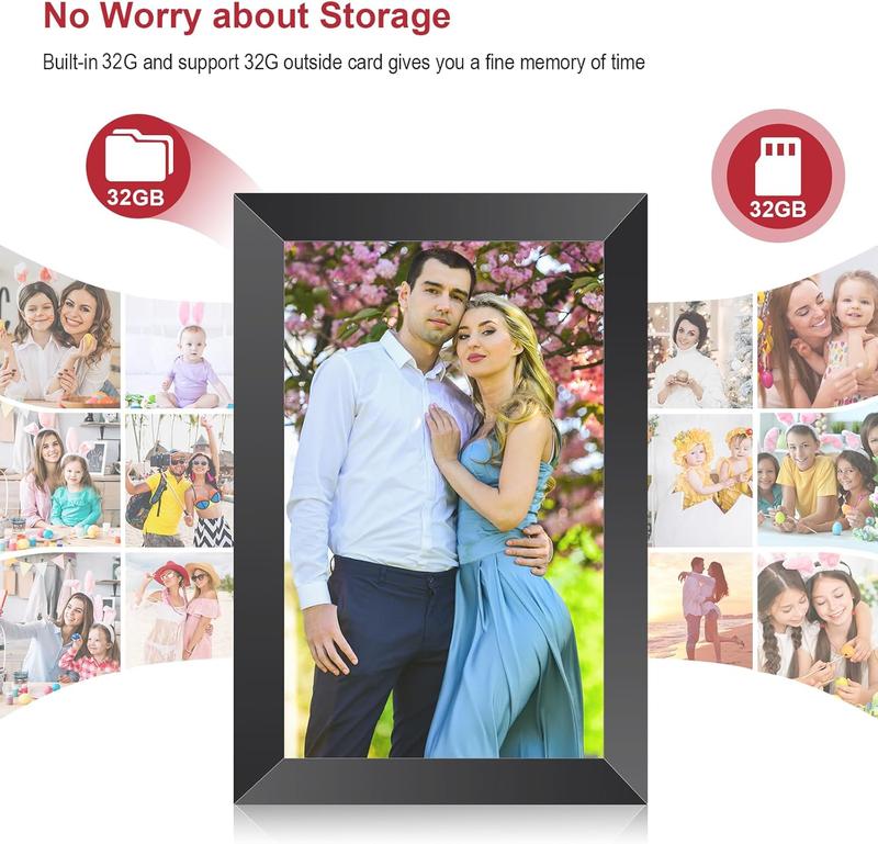 Frameo 10.1 Inch WiFi Digital Picture Frame, Quick-Easy Setup Digital Picture Frames 32GB Memory, Photo Frame Electronic HD IPS Touch Screen, Share Photos and Videos via Frameo App from Anywhere