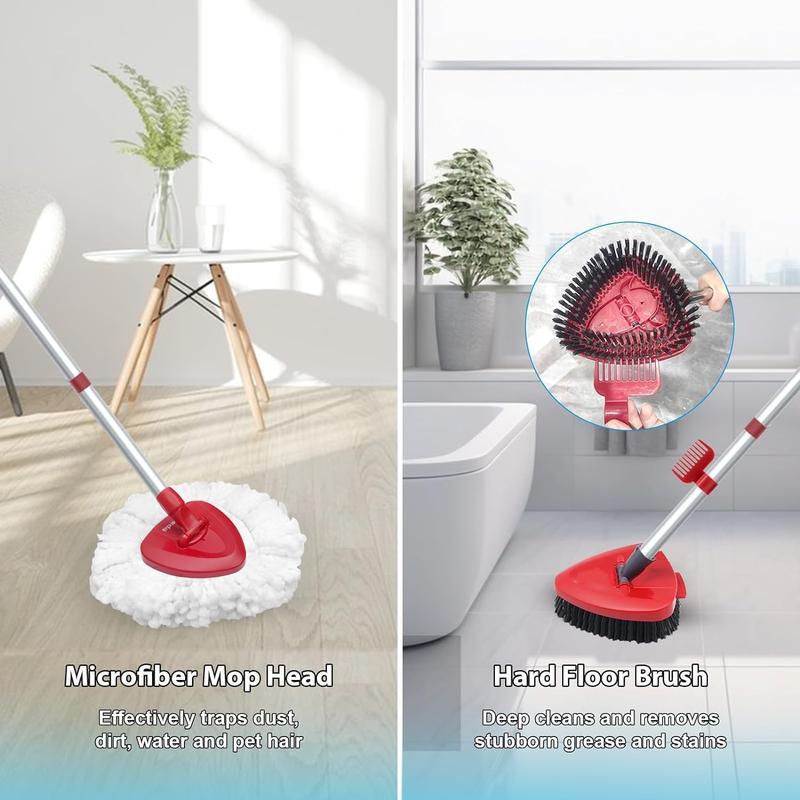 Spin Mop  and Brush Replacement Compatible with O Cedar EasyWring 1-Tank System, 4 Mop Replace Heads, 1 Mop Handle, 1 Mop Base and 1 Mop Base Scrub Brush Combo Set