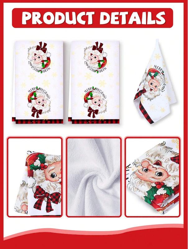 2pcs 40*48cm Christmas Theme Dish Towel, Christmas Tree Doll Pattern Microfiber Polyester For Kitchen Absorbent Towel Supplies , Merry Christmas Holiday