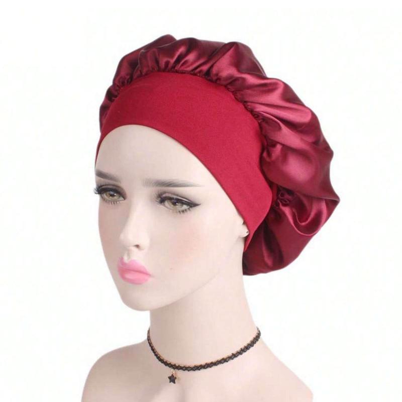 Girly Bedroom Accessories Satin Sleeping Cap, 1 Count Solid Color Elastic Night Sleep Hat for Women & Girls, Bathing Supplies, Bathroom Accessories