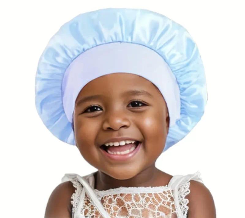 H A C Satin Bonnet for Minors - Wide Brim Sleep & Shower   swimming cap