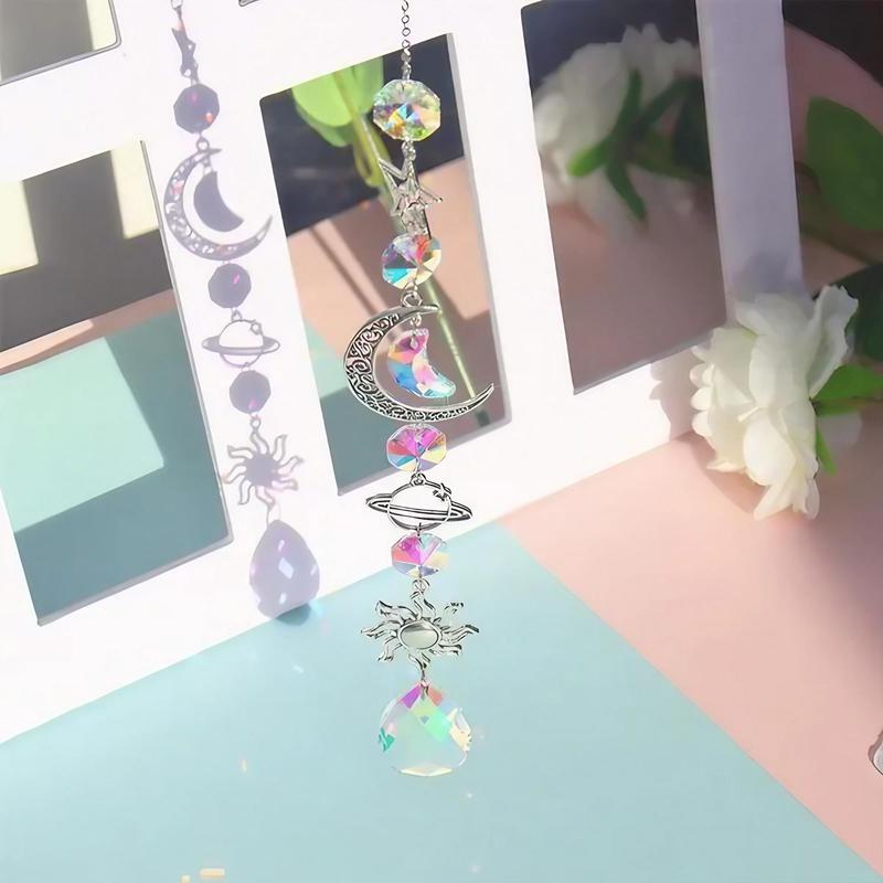 Crystal Sun Catcher, 1 Count Colorful Exquisite Moon & Sun Catcher, Hanging Decor for Home Garden Office Dormitory