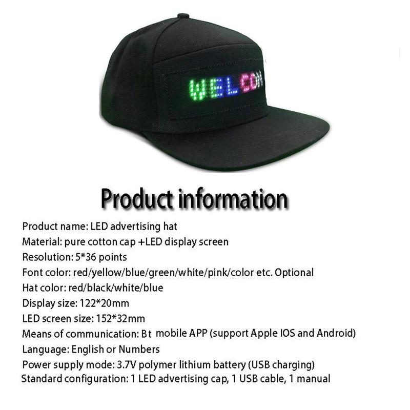 APP Control LED Cap, 1 Count DIY Editing Light Up Hat for Party, Club, LED Light Hat with Text, Music, Image, Drawing