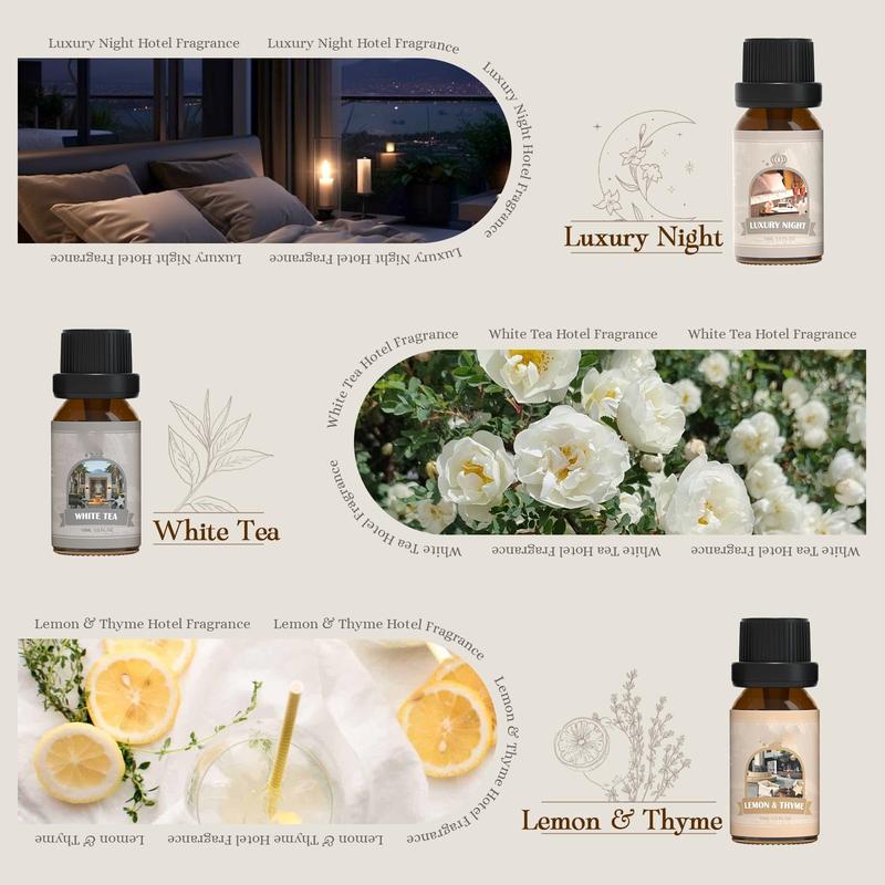 Hotel Fragrance Oil Set - A luxury essential oil set suitable for use in diffusers, candle making, and soap making. Freshener