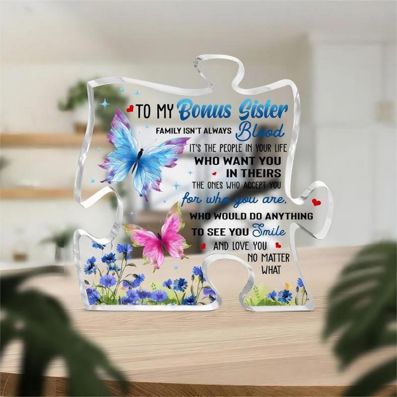 to My Bonus Sisters Gifts from Sister, Birthday Gifts for Sister, Sister in Law Unbiological Sister Gift from Brother Stepsister Step Sisters Plaque, Sister Appreciation Puzzle-shaped Acrylic