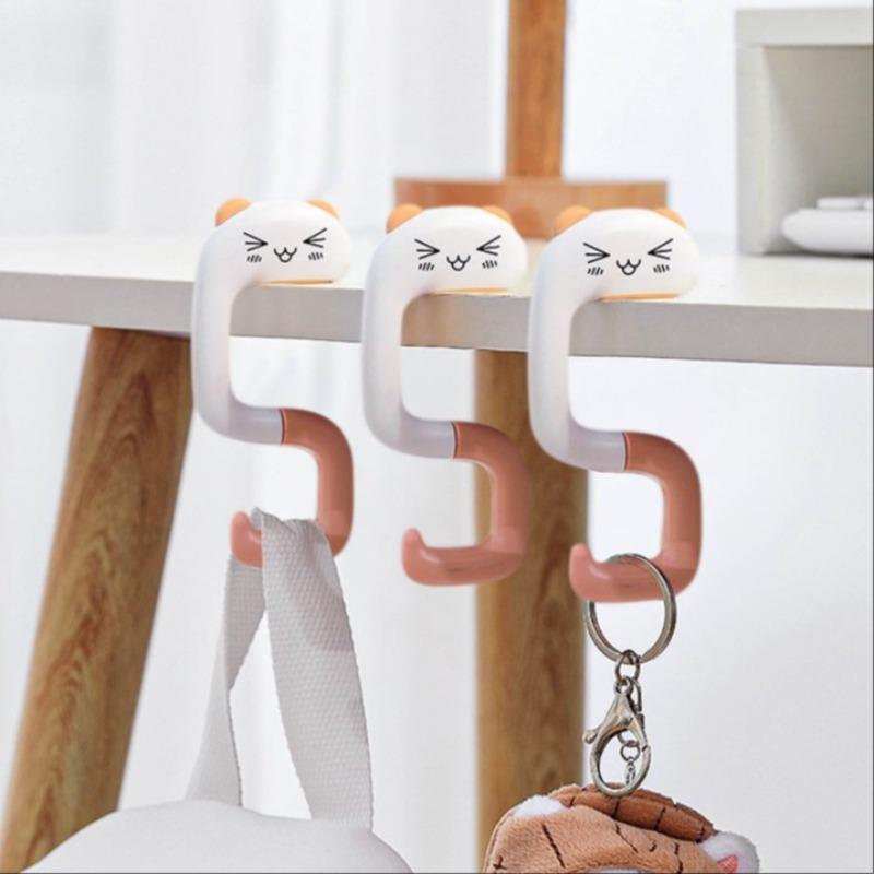 Cute Cat Design Handbag Hanger, Portable Adjustable Desk Handbag Holder, Home Storage Organizer for Living Room Bedroom Bathroom