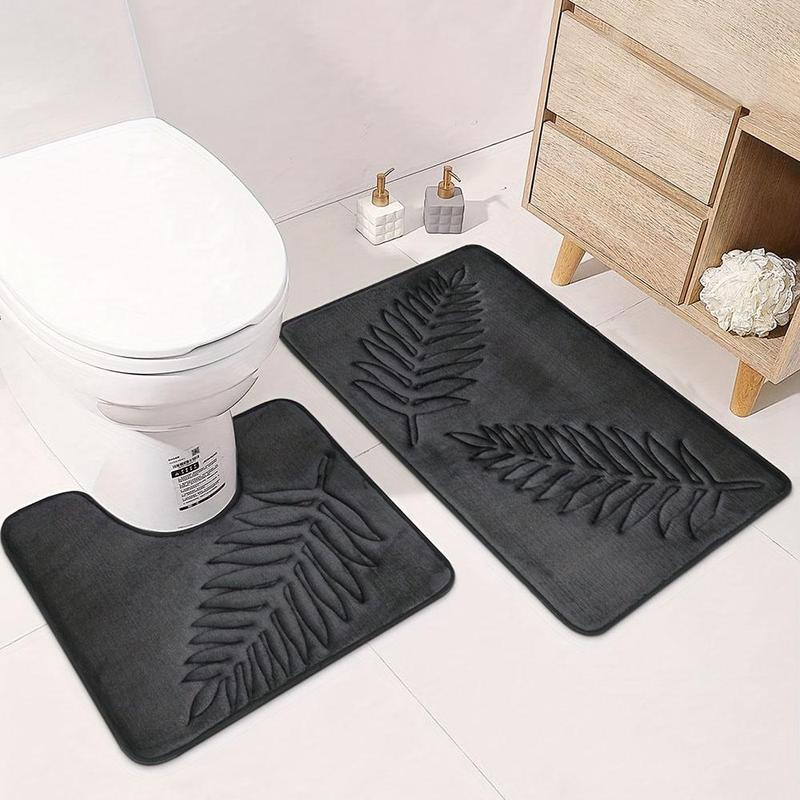 Leaf Pattern Bathroom Mat, 2pcs set Non-slip Soft Absorbent Bathroom Rug, Washable Floor Mat for Home Bathroom Kitchen