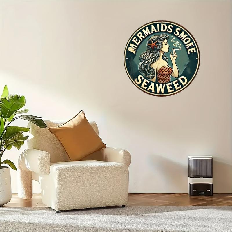 Vintage Mermaid Seaweed Smoke Sign: 20cm 7.8in Diameter, Waterproof, No Fading, Not Rusting, Resistant to Heat & Cold - Perfect for Home, Bar, or Restaurant Decor