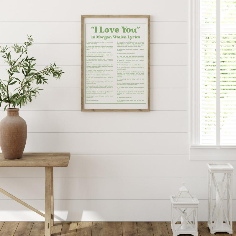 Wall Art | I Love You Country Singer Black And Green Lyrics Poster | Coastal Cowgirl | Country Music Merch | Western Decor