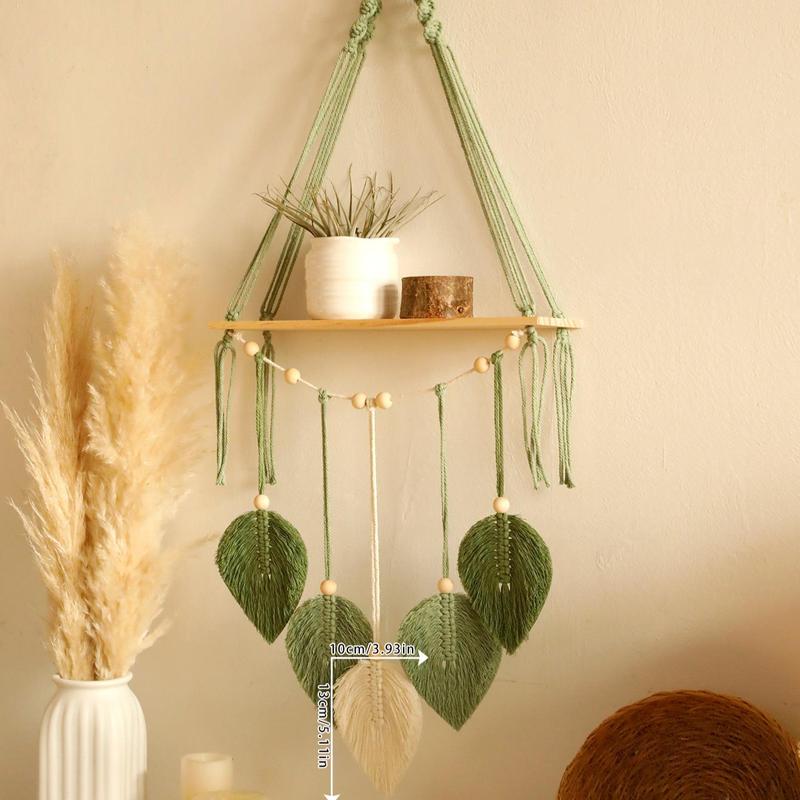 Boho Style Leaf Design Hanging Decor, Tassel Decor Wall Hanging, Wall Decor Shelf for Home Living Room Bedroom