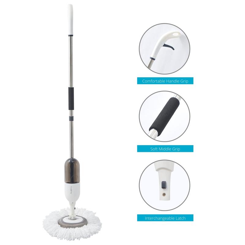 True & Tidy Round Clean Everywhere Smooth Spray Mop Kit Cleaning Microfiber, with Different Heads. Soft and Adjustable Brush Pad Brush Pad Brush Pad