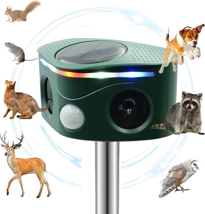 Ultrasonic Solar Animal Repeller Outdoor with Motion Sensor, Deer Dog Squirrel Skunk Cat Repellent Devices