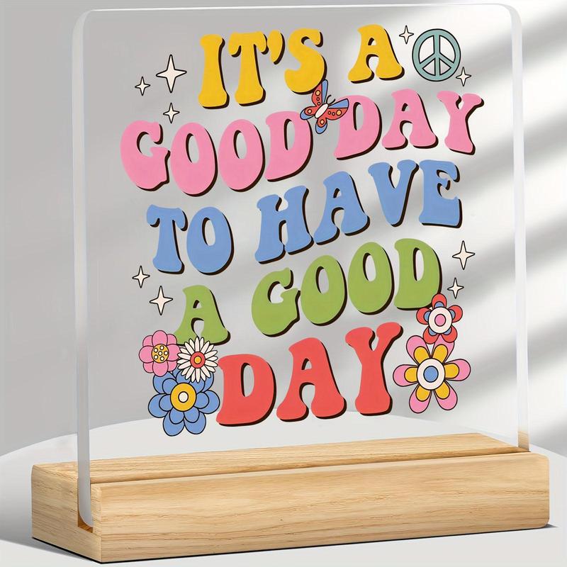 Letter Pattern Decorative Plaque, It's A Good Day Positive Mental Health Sign, Desktop Ornament for Home Office School Dormitory