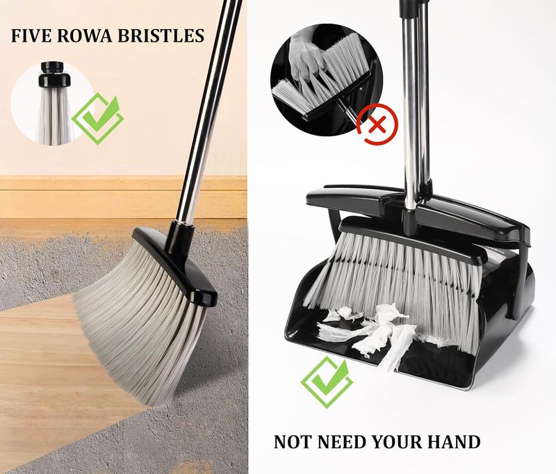 Broom and Dustpan Set for Home with Lid Indoor Upright Dustpan Broom and Dustpan Set Combo Dust Pan with Long Handle Apartment Household