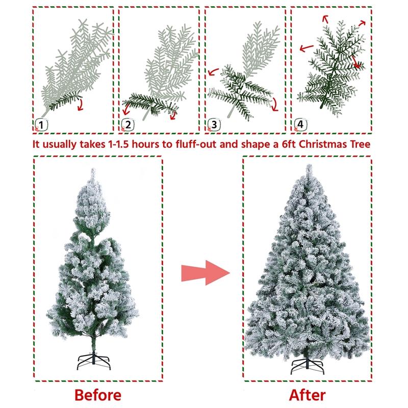 Yaheetech Pre-lit Artificial Christmas Tree with Incandescent Warm White Lights, Snow Flocked Full Prelighted Xmas Tree Foldable Stand Decor Decoration Ornaments