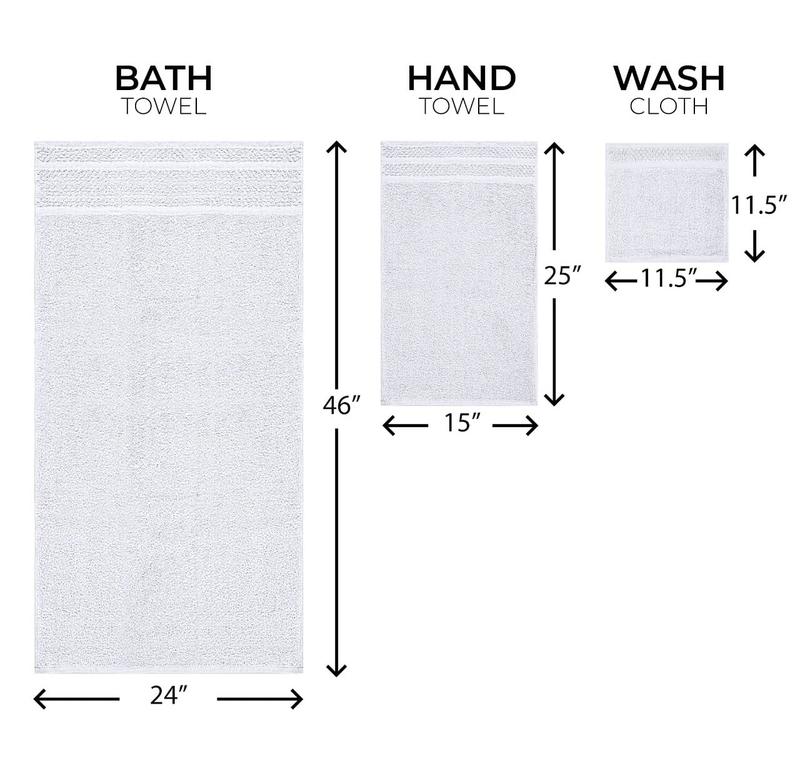 M.a.i.n.s.t.a.y.s. 10 Piece Bath Towel Set with Upgraded Softness & Durability, Gray or White Border Hand Cotton