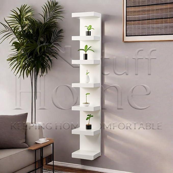 Wall Shelf Unit, 7 Tier Wall Shelves, Vertical Column Shelf Storage Home Decor Organizer Design Utility Lack Shelving, Design for Bedroom Living Room, 11 3 4x74 3 4, (White)