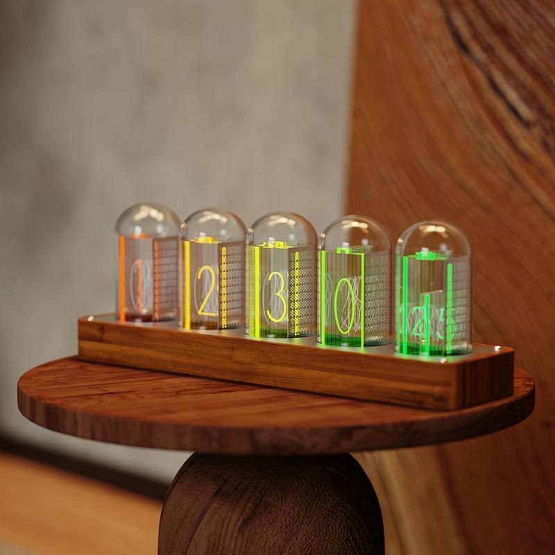 ClocTeck Nixie Tube Clock Walnut Digital Desk Clock, Support Wi-Fi Time Calibration, Alarm And 12 24h Display, No Assemble Required - A Retro Gift For Friends (Walnut Color)