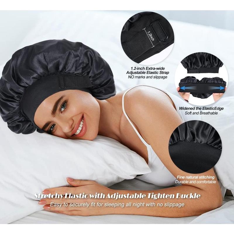 Silk Bonnet for Sleeping Double Layer Satin Bonnet Adjustable Bonnets for Black Women Sleep Cap Reversible Hair Bonnet for Curly Hair (Black)