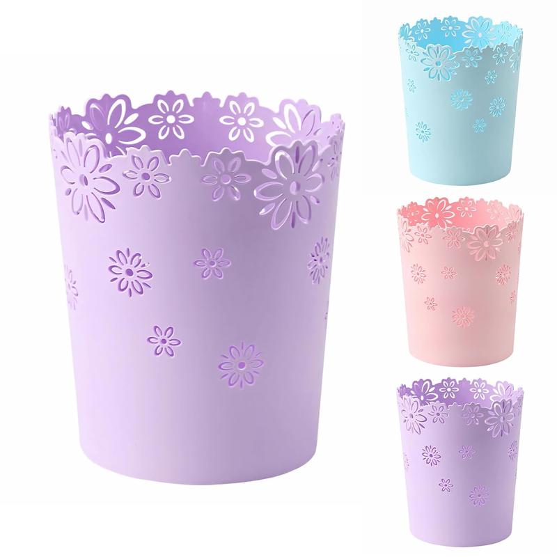 Mini Wastebasket Purple Trash Can Garbage can for Bedroom Wastebasket Hollow Flower Shape Plastic Lidless Wastepaper Baskets Trash Can Bedroom Small Trash Can Kitchen Round Kitchen Round Bin Bin