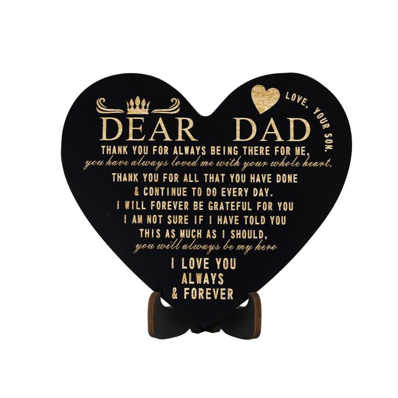 Heart Shaped Letter Pattern Wooden Plaque, Decorative Plaque for Home Office, Gift for Dad