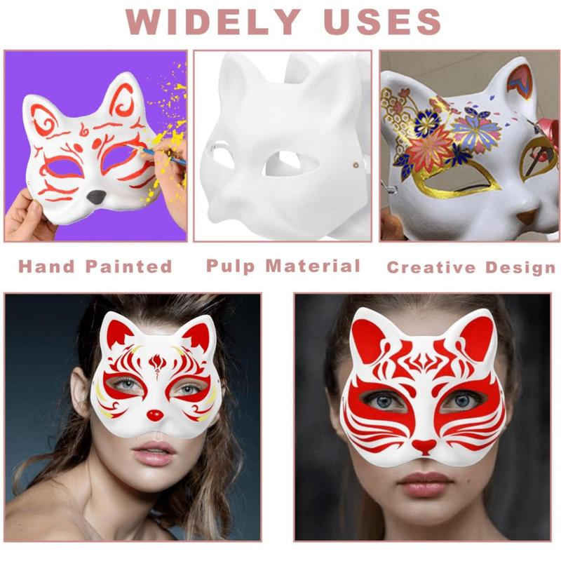 Cute Cat Design Mask, 6pcs Blank Mask for DIY, Hand Painted Personality Mask, Party Supplies for Role Playing Party, Festival, Cosplay, Cute Girly Accessories