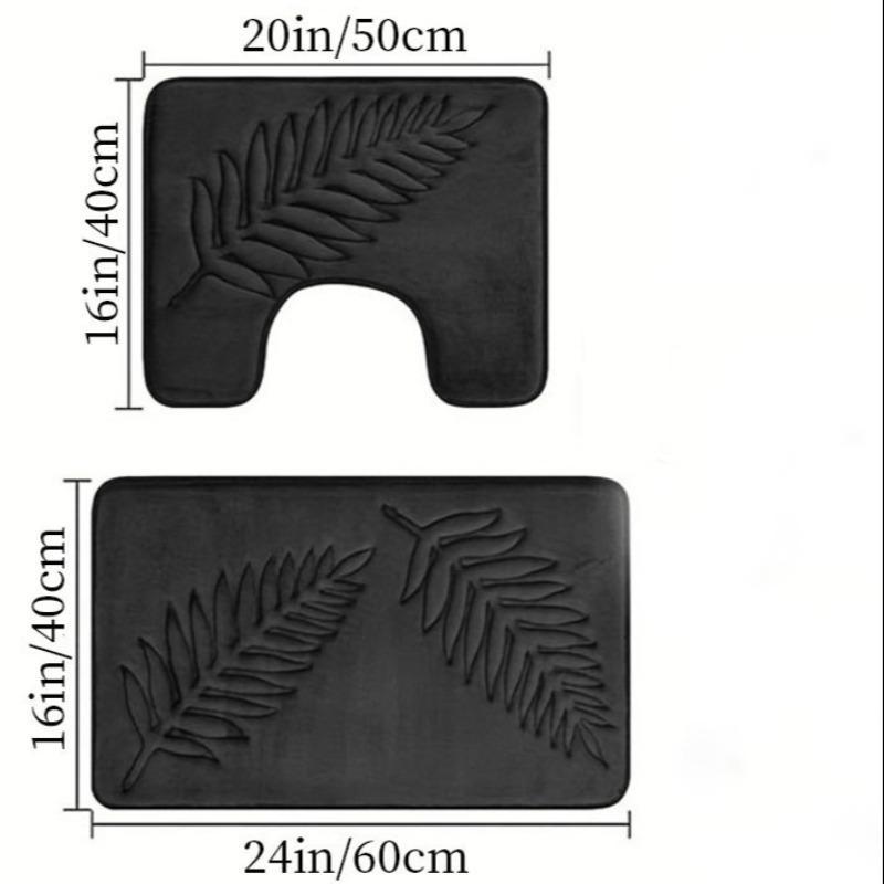 Leaf Pattern Bathroom Mat, 2pcs set Non-slip Soft Absorbent Bathroom Rug, Washable Floor Mat for Home Bathroom Kitchen