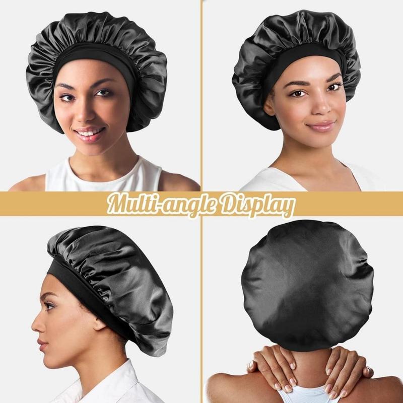 Silk Satin Bonnet, Hair Wrap Adjustable Sleep Cap with 2 counts of Scrunchies for Women Men Double Layer Lined Bonnets for Curly Braid Hair (Black)(Creative Life Pavilion) Shower