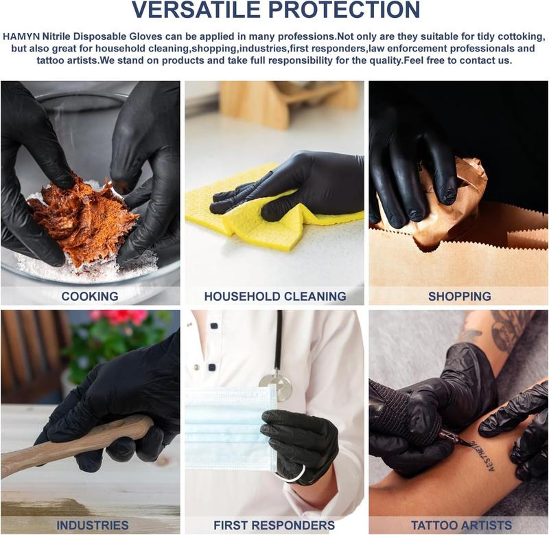 Gloves Disposable Latex Free & Powder Free, -resistant Disposable Gloves with Textured Fingertips for Cleaning,  Prep, Work, Black, 100 count, Medium