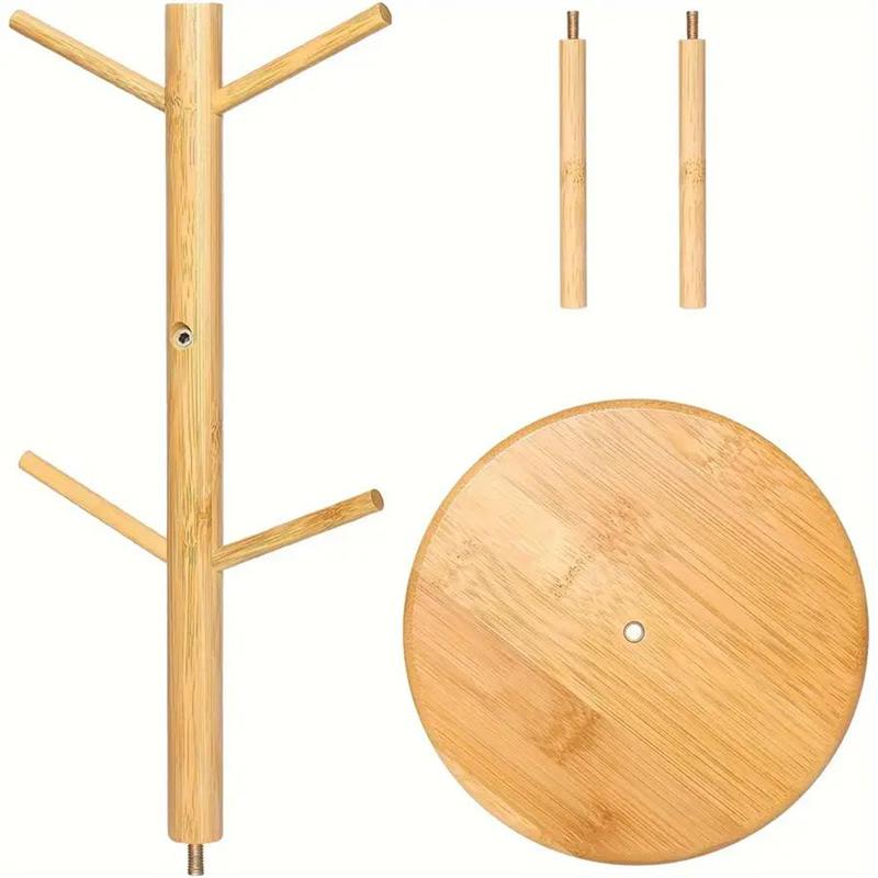 Bamboo Mug Holder Tree, 1 Count Coffee Cup and Tea Cup Organizer with 6 Hooks for Countertop, Stylish Coffee Bar Accessory