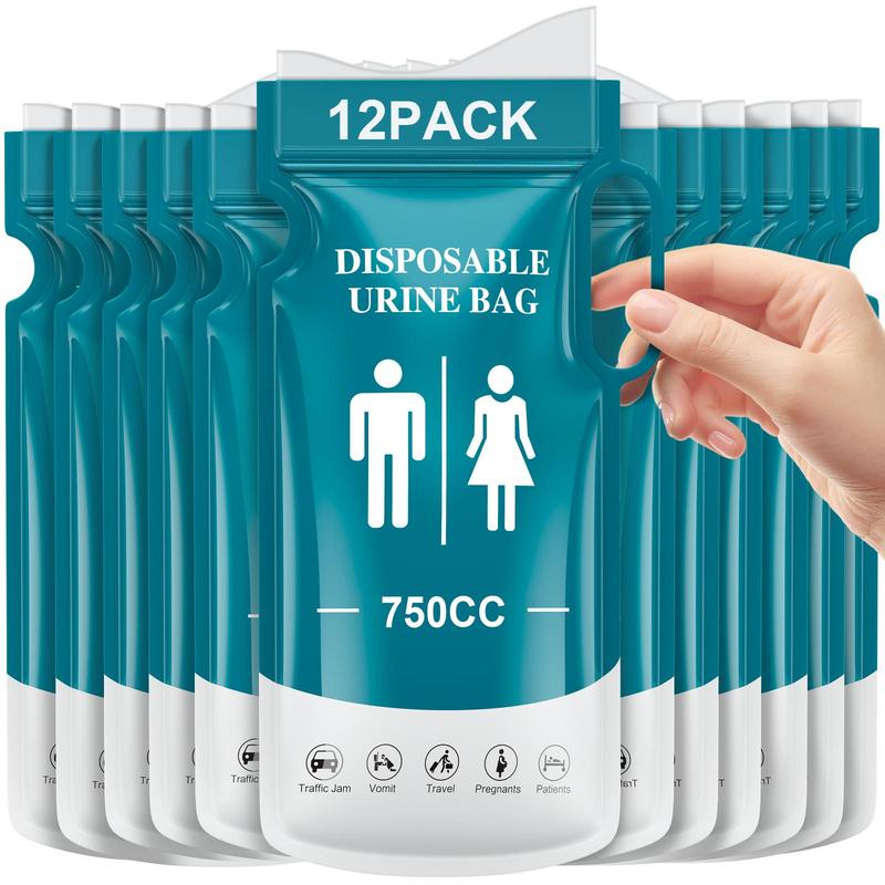 Portable 750cc Disposable Urine Bag for Men & Women, 12pcs set Disposable Urinal Bag with Handle, Emergency Toilet Pee Bag, Christmas Gift