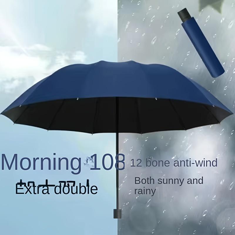 Extra Large 12 Ribs Windproof Waterproof Folding Umbrella For Business Men's & Women's Travel, Reinforcement Umbrella For Both Rainy And Sunny Day For Students