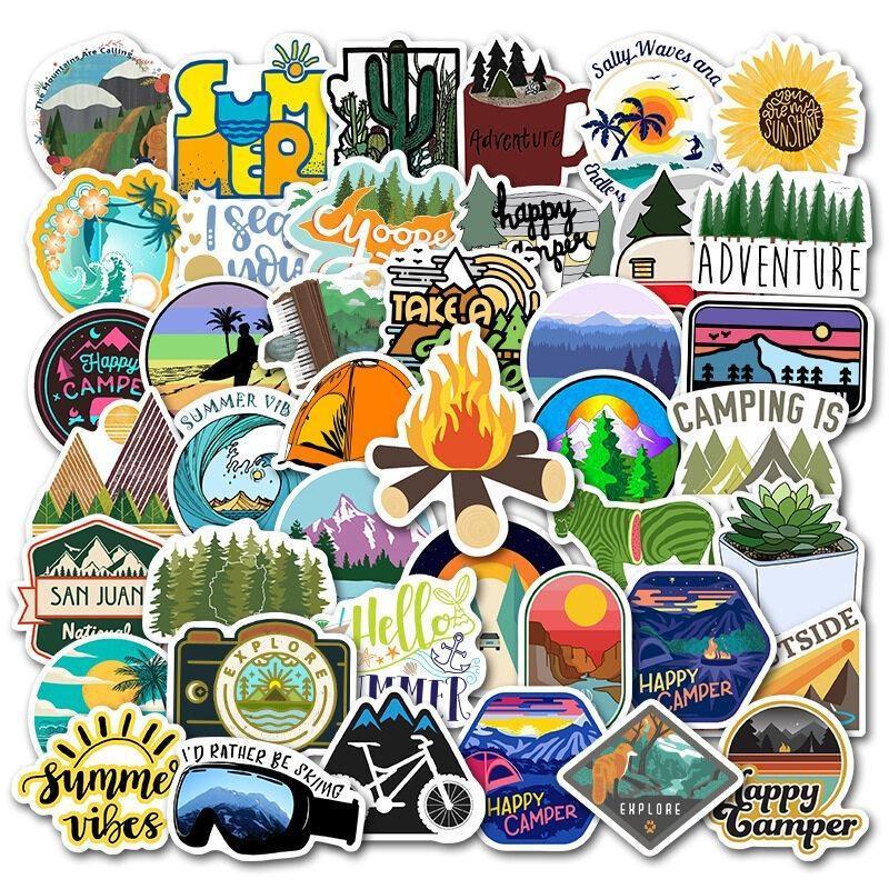 50pcs Outdoor Summer Camp Series Decorative Sticker, Sports Game Super Bowl Party Supplies, Party Favors, Creative Waterproof Sticker For DIY Scrapbook Laptop Luggage Decoration