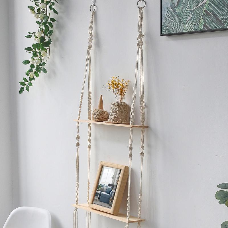 1 Count Wooden Wall Hanging Shelf, Boho Style Tassel Decor Hanging Rack, Floating Shelves for Home Bedroom Living Room Decor