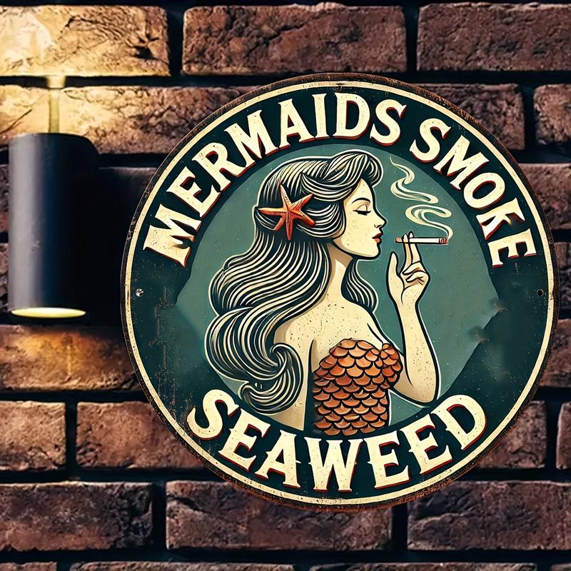 Vintage Mermaid Seaweed Smoke Sign: 20cm 7.8in Diameter, Waterproof, No Fading, Not Rusting, Resistant to Heat & Cold - Perfect for Home, Bar, or Restaurant Decor