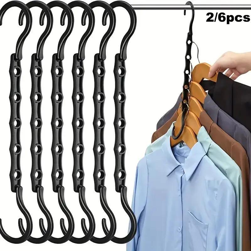 5-hole Clothes Rack, 2 6 Counts Multi-functional Non-slip Windproof Clothes Hanger, Space Saving Clothes Drying Rack, Clothes Storage Rack for Home Bedroom Wardrobe, Home Organizers, Storage Organizer