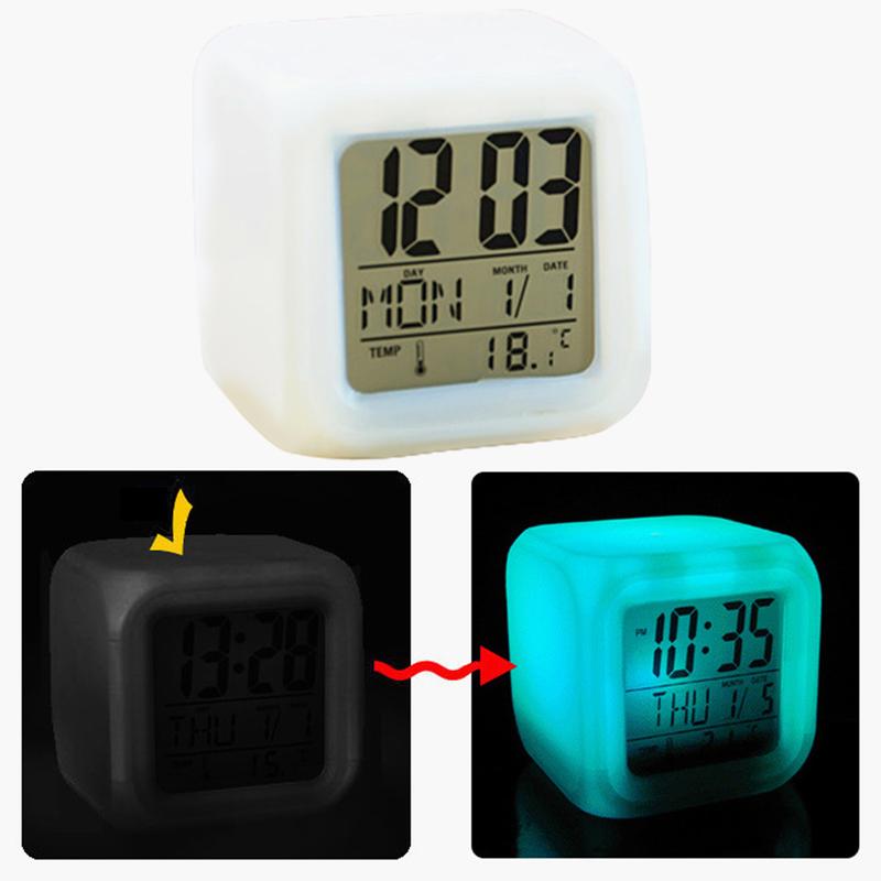 Gifts LED Digital Alarm Clock Mini Desk Cube Clock with Colorful Lights and Multiple Modes Multifunctional Glow Desk Clock Battery Powered Desktop Decoration for Bedroom Office Home Kitchen