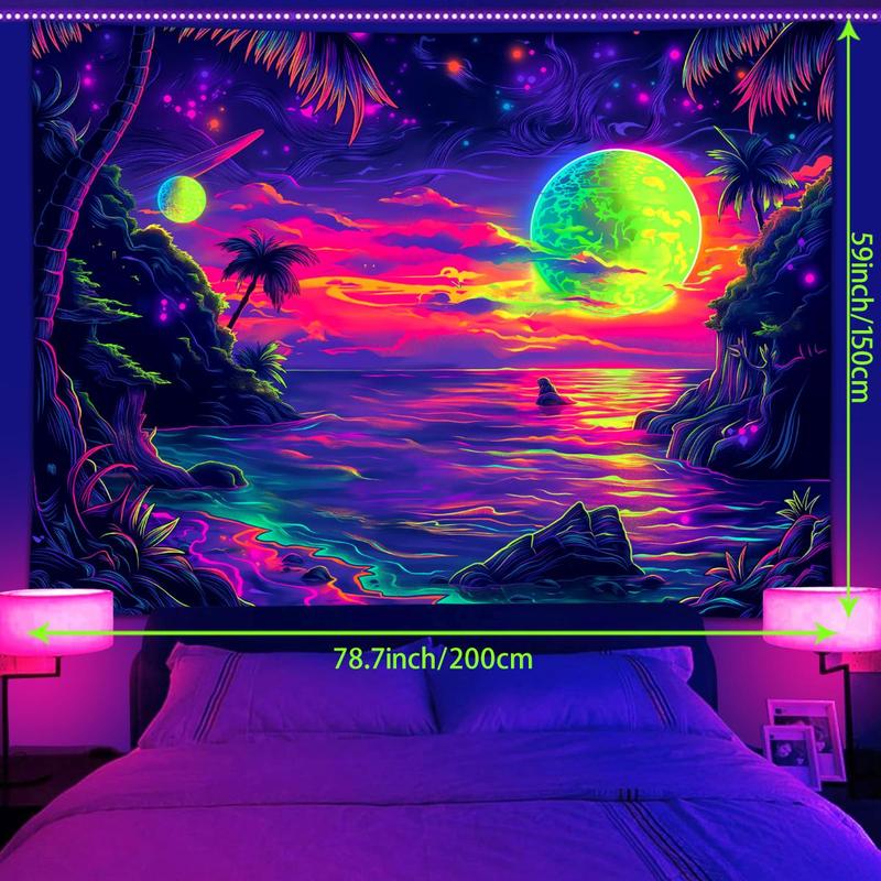 UV Reactive Tapestry, Fantasy Space Planet Landscape Tapestry, Neon Light Effect Fluorescent Tapestry, Bedroom Living Room Home Decoration