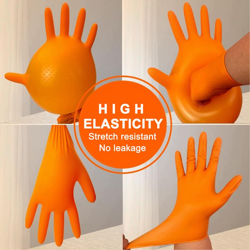 Orange Disposable nitrile gloves, 8mil diamond-textured grip for industrial,food applications, latex and powder free Cleaning Rubber