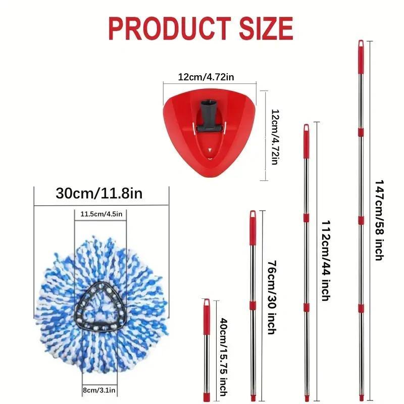 Spin Mop Set, Including 2 Counts Mop Head, 1 Count Triangle Mop Head Cover & 1 Count 30-50 Inch Mop Handle, Household Cleaning Tool