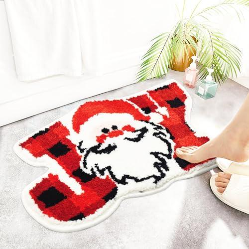 Christmas Bathroom Rugs, Santa Claus Christmas Bath Mat for Bathroom Decorations, Farmhouse Christmas Rugs for Bathroom Decor for The Home, Holiday Cute Bath Decor Non-Slip 16x24 Inches