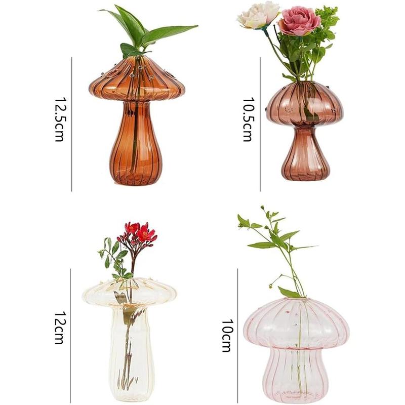 Mushroom Glass Planter 4pces Set Mushroom Glass Vases,Mini Terrarium for  Handcrafted, Versatile, Artistic Home Decor