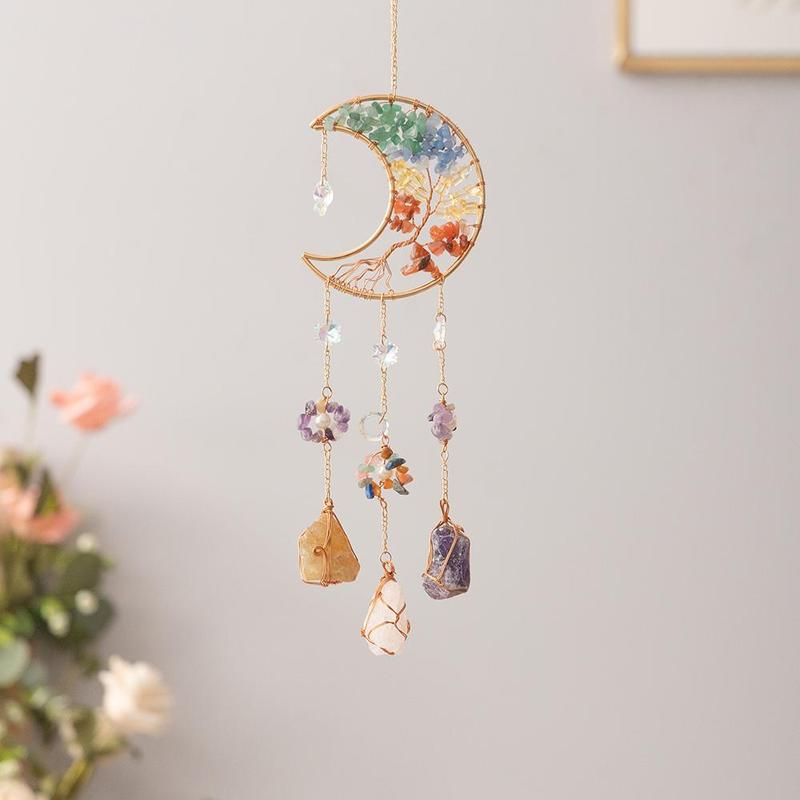 Creative Moon & Tree Of Life Design Sun Catcher, 1 Count Artificial Crystal Sun Catcher, Hanging Decor for Home Living Room Bedroom Garden